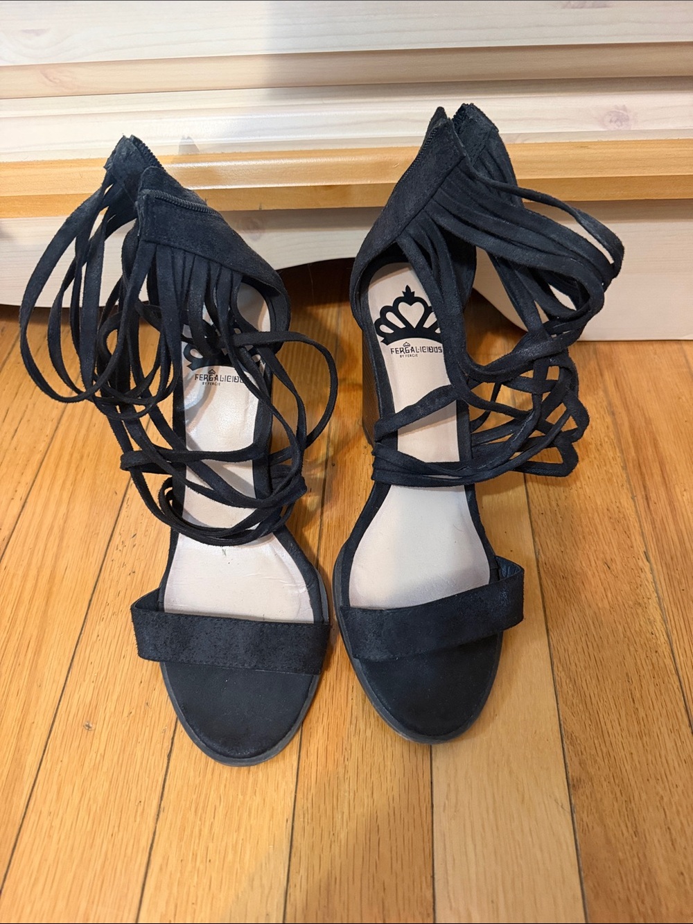 Fergalicious Black Suede Lace-Up Heeled Sandals